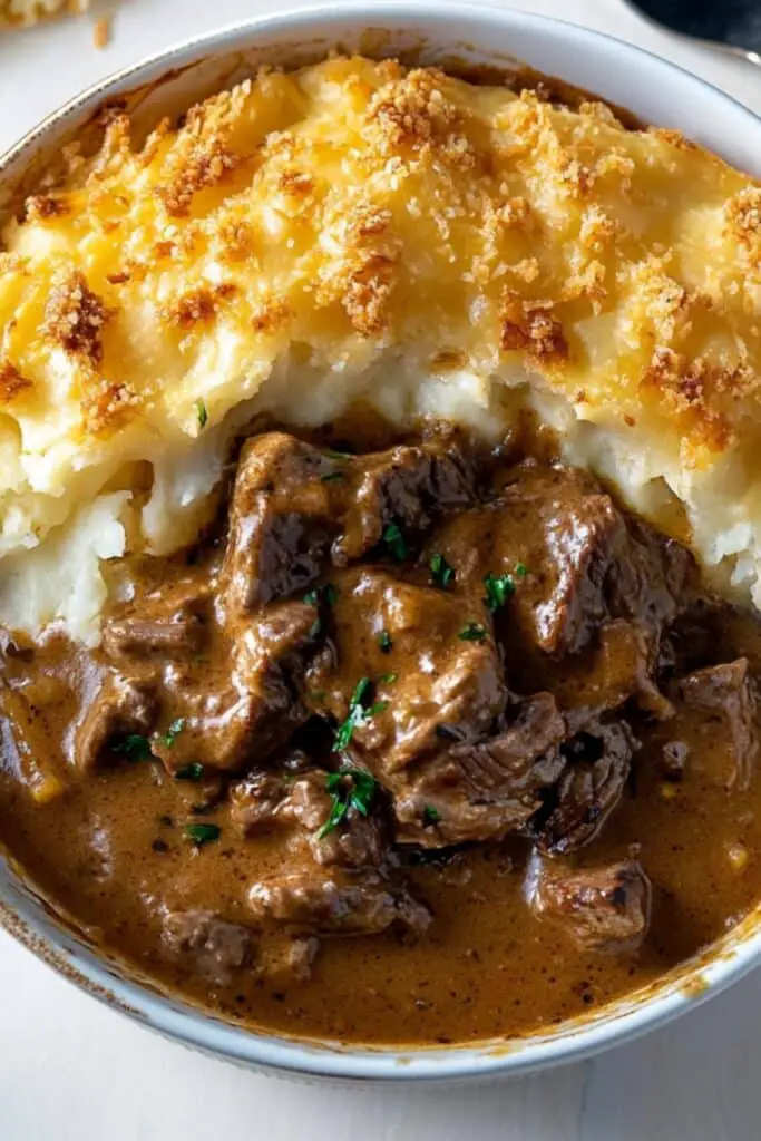 Beef Stroganoff Cottage Pie with Crispy Parmesan Topping 4 Beef Stroganoff Cottage Pie with Crispy Parmesan Topping