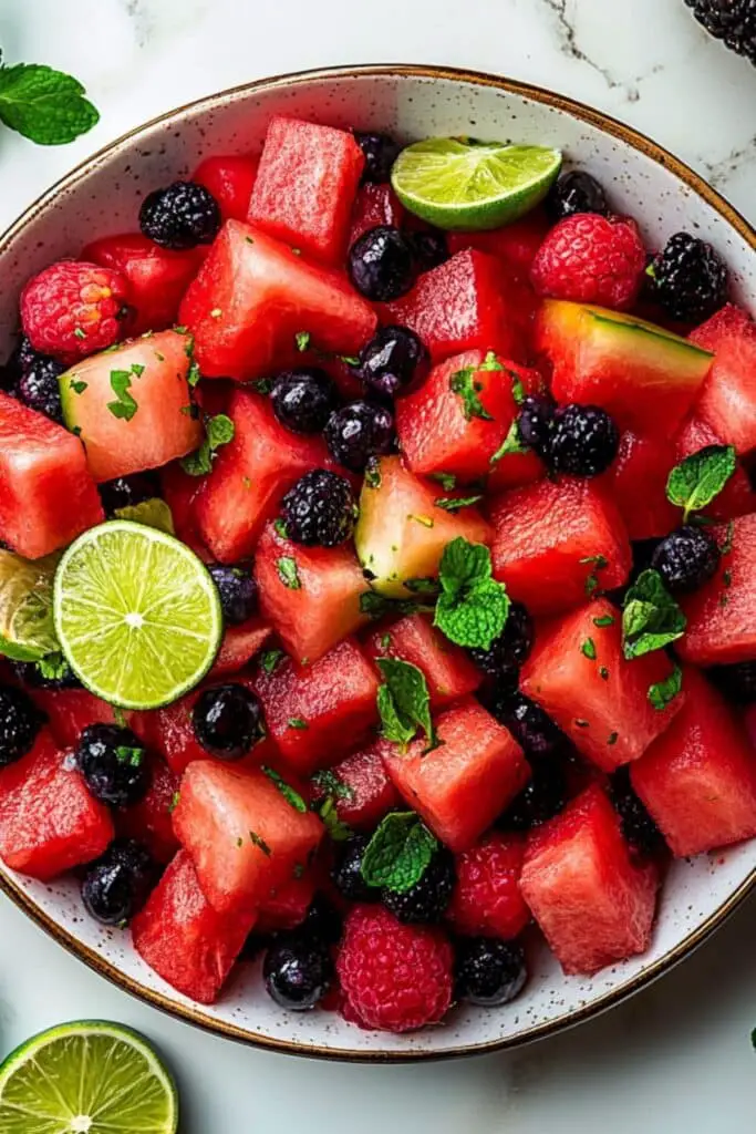 Keto Watermelon Fruit Salad with Lime Mint Dressing 4 Keto Watermelon Fruit Salad with Lime Mint Dressing