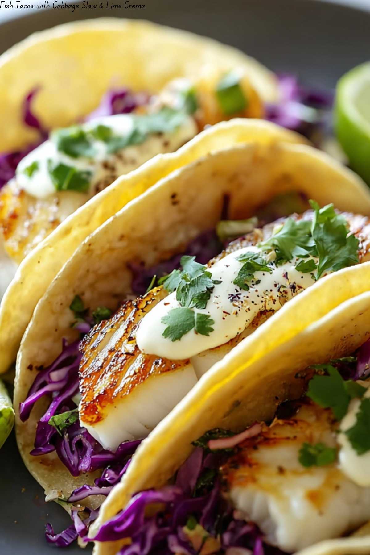 Fish Tacos with Cabbage Slaw & Lime Crema